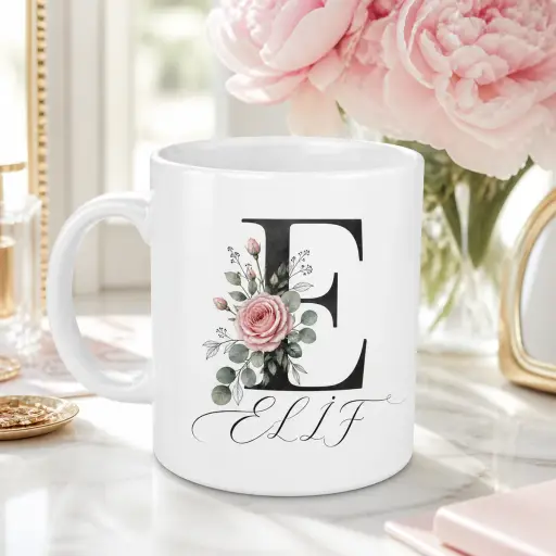 Çiçekli Monogram — İsme Özel Kupa