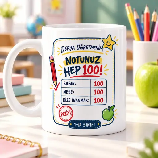 Notunuz Hep 100! — İsme ve Sınıfa Özel Öğretmen Kupası