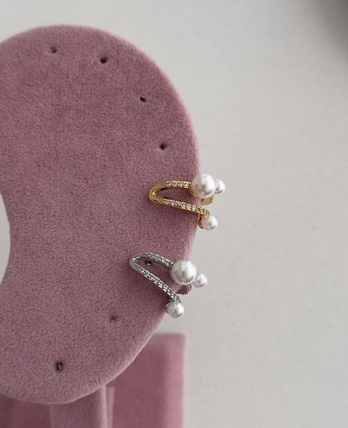 Pirinç İncili Taşlı Earcuff